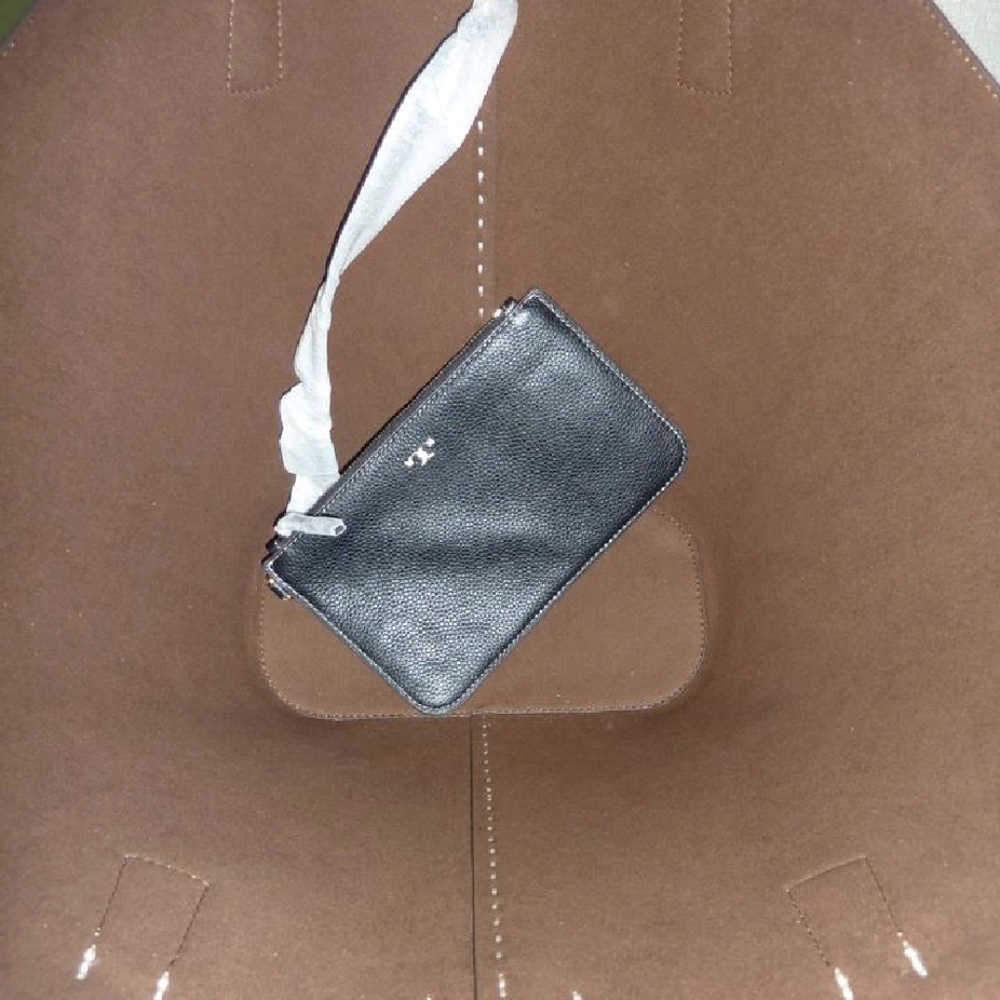 NEW Tory Burch McGraw Tiramisu Tan/Black Color Block Large Leather Tote Bag - Picture 12 of 14